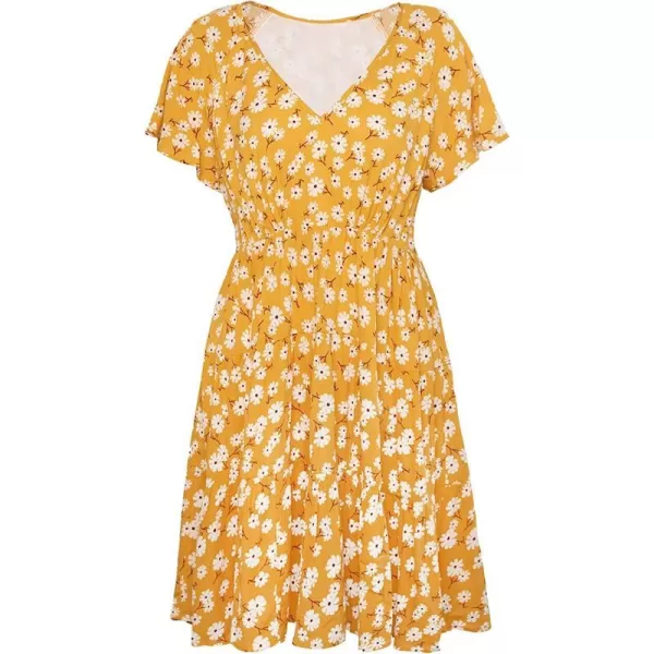 imageCUPSHE Womens Vintage Floral VNeck Yellow Above Knee DressYellow