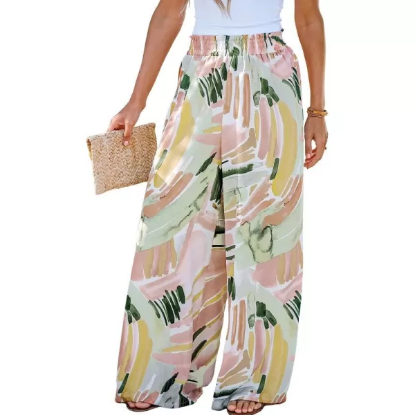 imageCUPSHE Womens Wide Leg Tribal Print Smocked Pants High Elastic Waisted Bobo PantsGreen