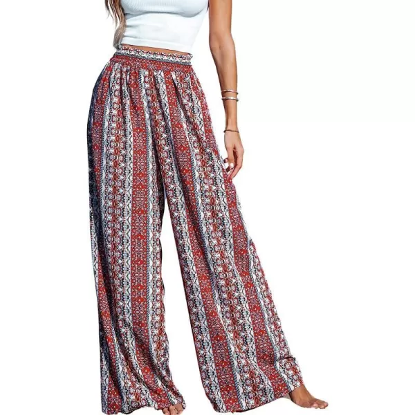 imageCUPSHE Womens Wide Leg Tribal Print Smocked Pants High Elastic Waisted Bobo PantsRed