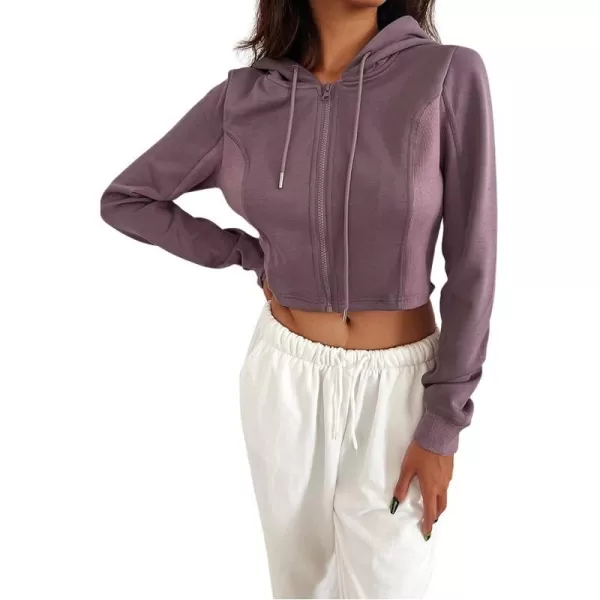 imageCUPSHE Womens Zipper Front Hoodies Drawstring Hooded Sweatshirt Casual Long Sleeve CoatPurple