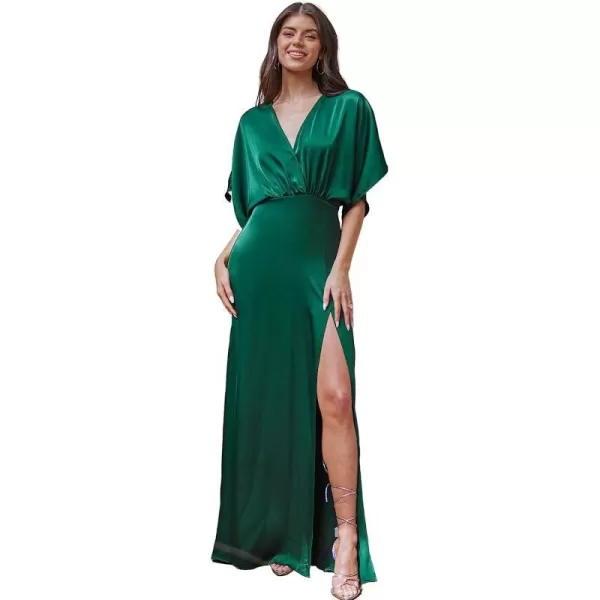 imageCUPSHE X Madison Devotion HighSlit Satin Dress Short Sleeves Maxi Dresses Casual SummerGreen