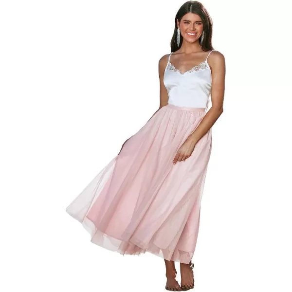 imageCUPSHE X Madison Devotion Mesh ALine Maxi Skirt Mesh Overlay Skirts for Women Summer Ruching Long SkirtPink