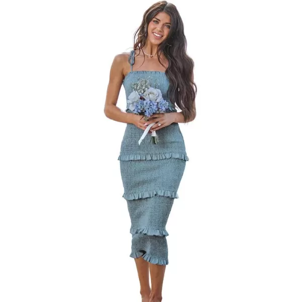 imageCUPSHE X Madison Something Blue Womens Ruffled Smocked Dress Sleeveless Bodycon Silhouette Dresses Casual SummerBlue