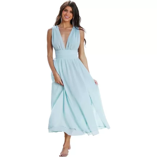 imageCUPSHE X Madison Women Beach Wedding Something Blue Chiffon Maxi Dress Flowy Ruched Tank DressesAqua Blue