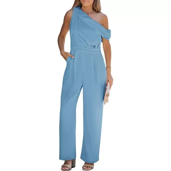 imageCUPSHE X Madison Women Romance Bow OneShoulder Jumpsuit Wide Leg Rompers Bow Accent JumpsuitsBlue