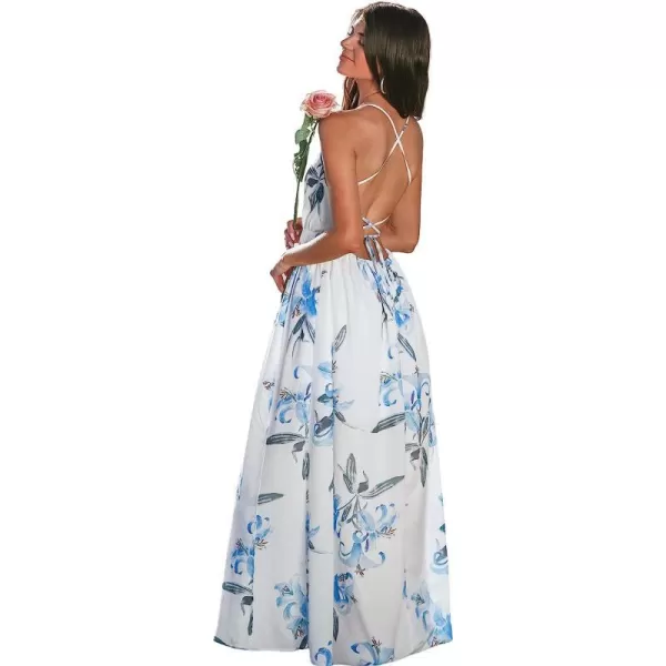 imageCUPSHE X Madison Womens V Neck Floral Print Dress Sleeveless Formal Dress Cami Straps Flowy Side Slit Long Maxi DressWhite Floral