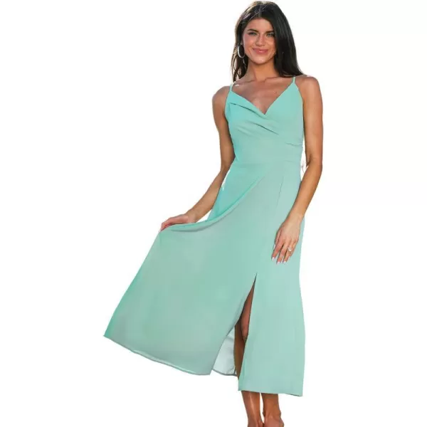 imageCUPSHE X Madison Womens V Neck Leg Slit Wedding Midi Dress Sleeveless Pleated Dress Summer Dress Flowy DressGreen