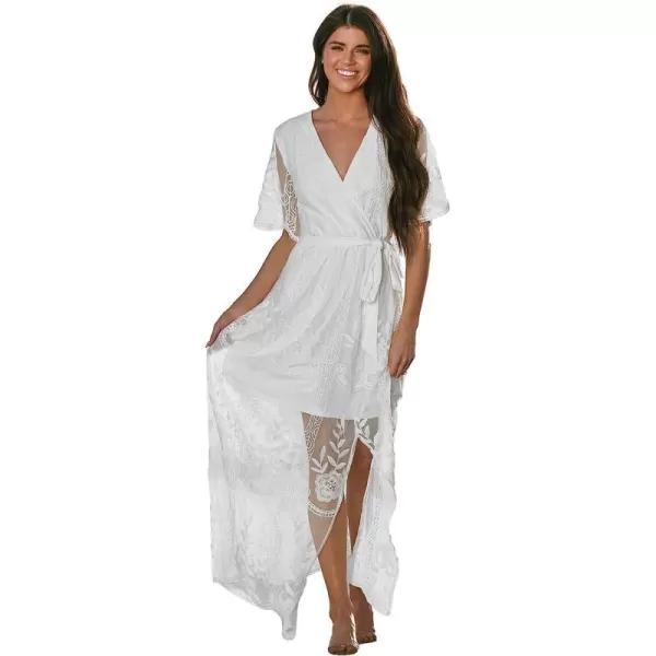imageCUPSHE X Madison Womens V Neck Tiered Lace Wedding Maxi Dress Sleeveless Pleated Dress Summer Dress Flowy DressWhite