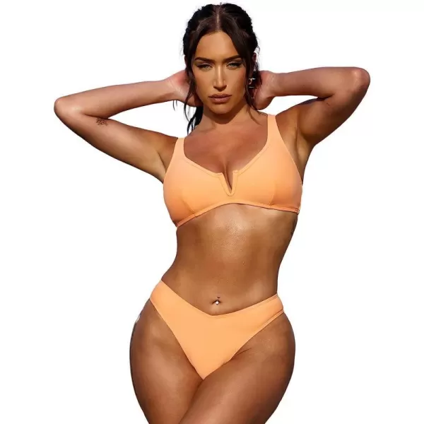 imageCUPSHE X STASSIE Bikini Set for Women Two Piece Swimsuits Adjustable Straps V Neck Back Hook VWire Cheeky BottomOrange