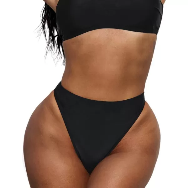 imageCUPSHE X STASSIE High Waisted Bikini Bottom for Women Swimsuit Extra Cheeky High Cut Bathing SuitsBlack