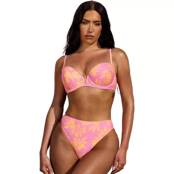 imageCUPSHE X STASSIE Women Swimsuit Bikini Set Two Piece Bathing Suit High Waisted Push Up Cheeky Bottom Water Ripple PrintPink