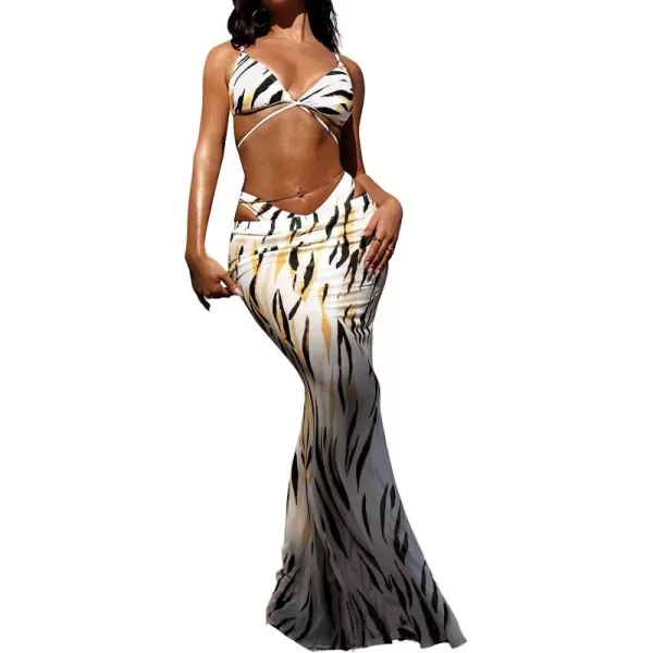 imageCUPSHE X STASSIE Womens Bodycon Swim Cover Up Skirt Bikini Beach Coverups Wrap Skirt for SummerYellow Zebra