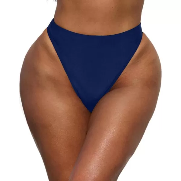 imageCUPSHE X STASSIE Womens Extra Cheeky High Cut High Waisted Bikini BottomNavy Blue
