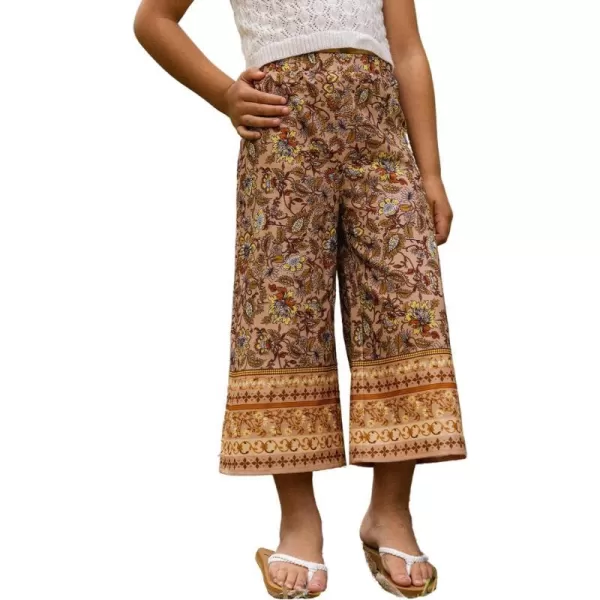 imageCUPSHE X Vanessa Girls Vacation Paisley Print Wide Leg Summer Kids PantsBrown