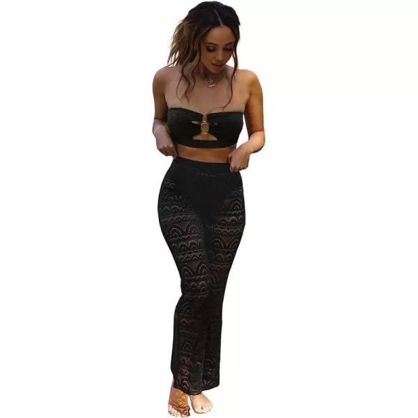 imageCUPSHE X Vanessa Pearl Crochet Backless Halter CoverUp Dress for Women Casual Beach SummerBlack