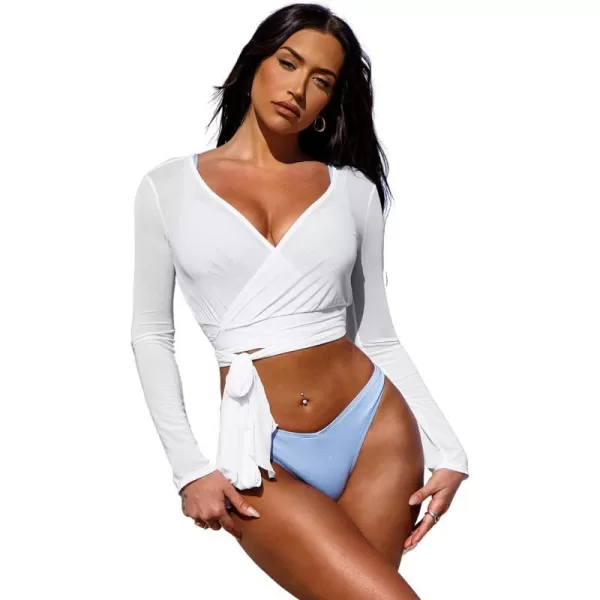 imageCUPSHESTASSIE Women Sexy Plunge VNeck Wrap Tops Summer Relaxed Fit Coverups TopsWhite