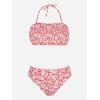 imageCUPSHE Bikini Set for Women Two Piece Swimsuit Bandeau Top Back Tie Mid Waisted Bottom with Removable Shoulder StrapsCoralFloral
