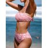 imageCUPSHE Bikini Set for Women Two Piece Swimsuit Bandeau Top Back Tie Mid Waisted Bottom with Removable Shoulder StrapsCoralFloral