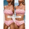 imageCUPSHE Bikini Set for Women Two Piece Swimsuit Bandeau Top Back Tie Mid Waisted Bottom with Removable Shoulder StrapsCoralFloral