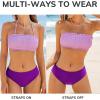 imageCUPSHE Bikini Set for Women Two Piece Swimsuit Bandeau Top Back Tie Mid Waisted Bottom with Removable Shoulder StrapsLavenderDark Purple