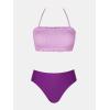 imageCUPSHE Bikini Set for Women Two Piece Swimsuit Bandeau Top Back Tie Mid Waisted Bottom with Removable Shoulder StrapsLavenderDark Purple