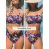 imageCUPSHE Bikini Set for Women Two Piece Swimsuit Bandeau Top Back Tie Mid Waisted Bottom with Removable Shoulder StrapsPurpleFloral
