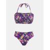 imageCUPSHE Bikini Set for Women Two Piece Swimsuit Bandeau Top Back Tie Mid Waisted Bottom with Removable Shoulder StrapsPurpleFloral