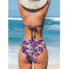 imageCUPSHE Bikini Set for Women Two Piece Swimsuit Bandeau Top Back Tie Mid Waisted Bottom with Removable Shoulder StrapsPurpleFloral