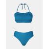 imageCUPSHE Bikini Set for Women Two Piece Swimsuit Bandeau Top Back Tie Mid Waisted Bottom with Removable Shoulder StrapsSapphire Blue