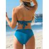 imageCUPSHE Bikini Set for Women Two Piece Swimsuit Bandeau Top Back Tie Mid Waisted Bottom with Removable Shoulder StrapsSapphire Blue