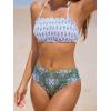 imageCUPSHE Bikini Set for Women Two Piece Swimsuit Bandeau Top Back Tie Mid Waisted Bottom with Removable Shoulder StrapsWhiteDark Olive Green