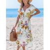 imageCUPSHE Women Beach Cover Up V Neck Short Sleeve Striped Midi Swimsuit Coverup Dress XSXXLBeige Floral