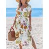 imageCUPSHE Women Beach Cover Up V Neck Short Sleeve Striped Midi Swimsuit Coverup Dress XSXXLBeige Floral