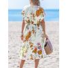 imageCUPSHE Women Beach Cover Up V Neck Short Sleeve Striped Midi Swimsuit Coverup Dress XSXXLBeige Floral