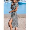 imageCUPSHE Women Beach Cover Up V Neck Short Sleeve Striped Midi Swimsuit Coverup Dress XSXXLBlack Stripes