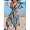 imageCUPSHE Women Beach Cover Up V Neck Short Sleeve Striped Midi Swimsuit Coverup Dress XSXXLBlack Stripes
