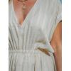 imageCUPSHE Women Beach Cover Up V Neck Short Sleeve Striped Midi Swimsuit Coverup Dress XSXXLGrayish Apricot