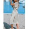 imageCUPSHE Women Beach Cover Up V Neck Short Sleeve Striped Midi Swimsuit Coverup Dress XSXXLGrayish Apricot