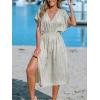 imageCUPSHE Women Beach Cover Up V Neck Short Sleeve Striped Midi Swimsuit Coverup Dress XSXXLGrayish Apricot