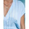 imageCUPSHE Women Beach Cover Up V Neck Short Sleeve Striped Midi Swimsuit Coverup Dress XSXXLLight Blue