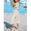 imageCUPSHE Women Beach Cover Up V Neck Short Sleeve Striped Midi Swimsuit Coverup Dress XSXXLLight Khaki