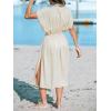imageCUPSHE Women Beach Cover Up V Neck Short Sleeve Striped Midi Swimsuit Coverup Dress XSXXLLight Khaki