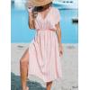 imageCUPSHE Women Beach Cover Up V Neck Short Sleeve Striped Midi Swimsuit Coverup Dress XSXXLLight Pink
