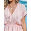 imageCUPSHE Women Beach Cover Up V Neck Short Sleeve Striped Midi Swimsuit Coverup Dress XSXXLLight Pink
