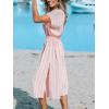 imageCUPSHE Women Beach Cover Up V Neck Short Sleeve Striped Midi Swimsuit Coverup Dress XSXXLLight Pink