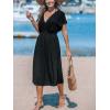 imageCUPSHE Women Beach Cover Up V Neck Short Sleeve Striped Midi Swimsuit Coverup Dress XSXXLSolid Black