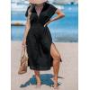 imageCUPSHE Women Beach Cover Up V Neck Short Sleeve Striped Midi Swimsuit Coverup Dress XSXXLSolid Black