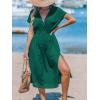 imageCUPSHE Women Beach Cover Up V Neck Short Sleeve Striped Midi Swimsuit Coverup Dress XSXXLSolid Green