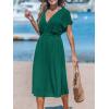 imageCUPSHE Women Beach Cover Up V Neck Short Sleeve Striped Midi Swimsuit Coverup Dress XSXXLSolid Green