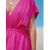 imageCUPSHE Women Beach Cover Up V Neck Short Sleeve Striped Midi Swimsuit Coverup Dress XSXXLSolid Hot Pink
